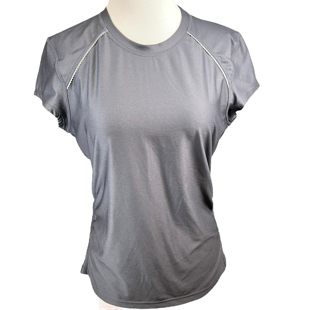 Athleta Women's Gray Short Sleeve Ruched Gym Yoga Running‎ Workout Tee Medium